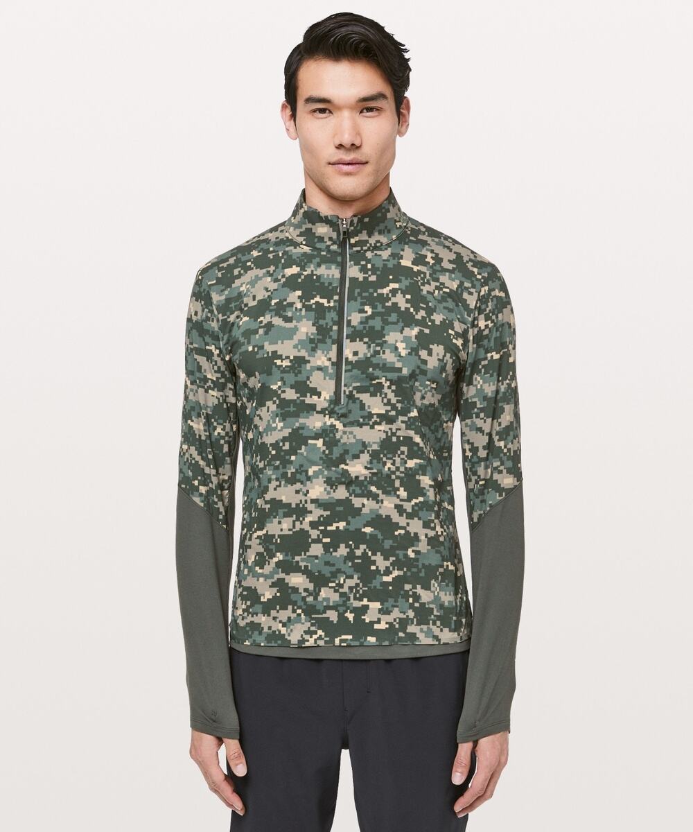 Lululemon Surge Warm 1/2 Zip Men Sz L Digital Camo Green Running Gym Athleisure